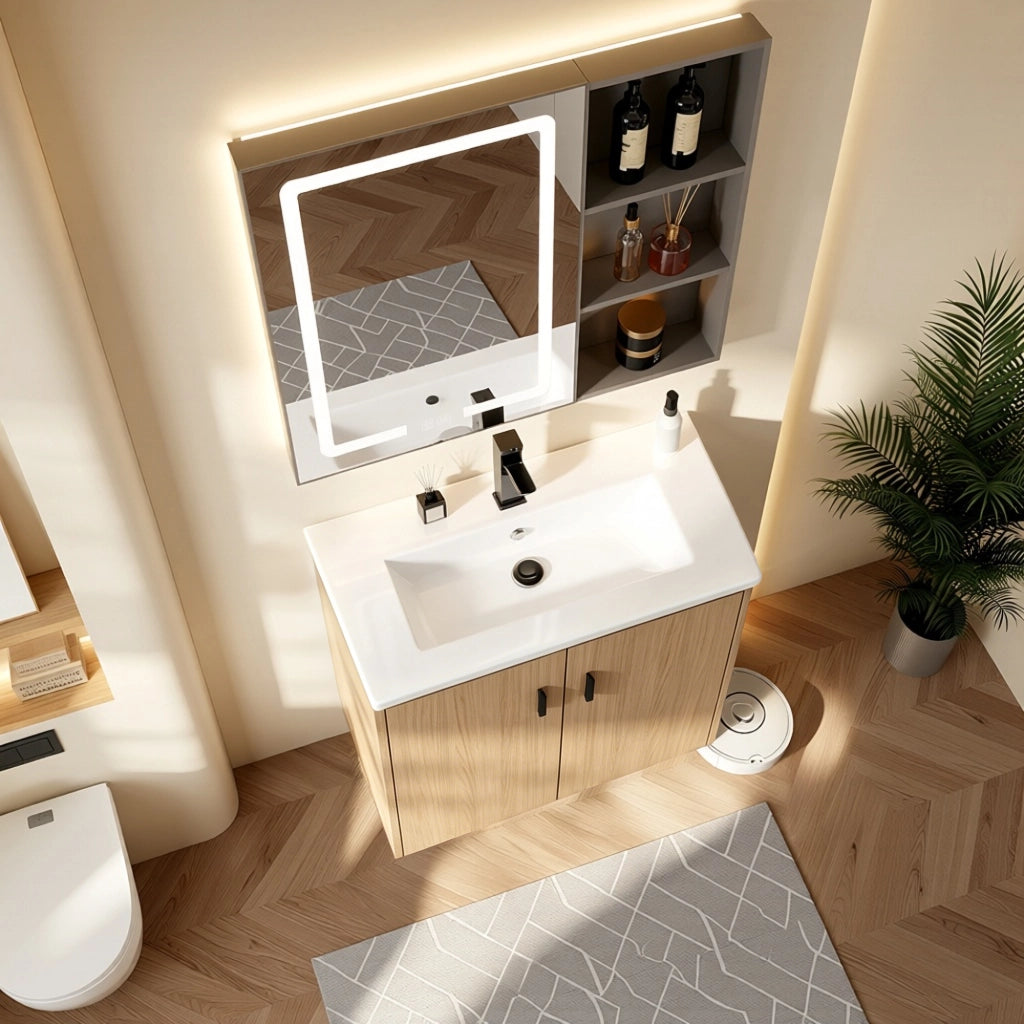 Mobile bagno 60 cm rovere chiaro, ampio spazio contenitivo, 2 ante con chiusura soft-close