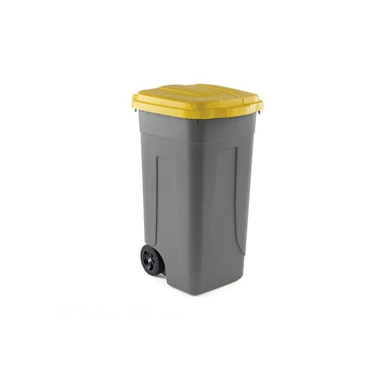 BIDONE IMMONDIZIA CARRELLATO 'OTTANTA' Lt. 80 - grigio/coperchio giallo  - MOBIL PLASTIC