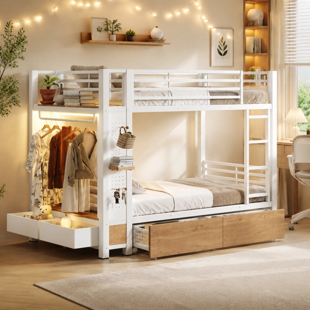 letto a castello mdf metallo bianco 90 x 200 cm