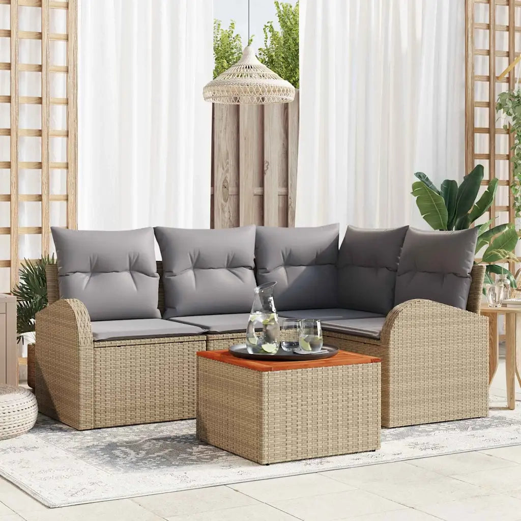 Set Divano da Giardino 5 pcs Beige e Grigio Chiaro polyrattan 3356243