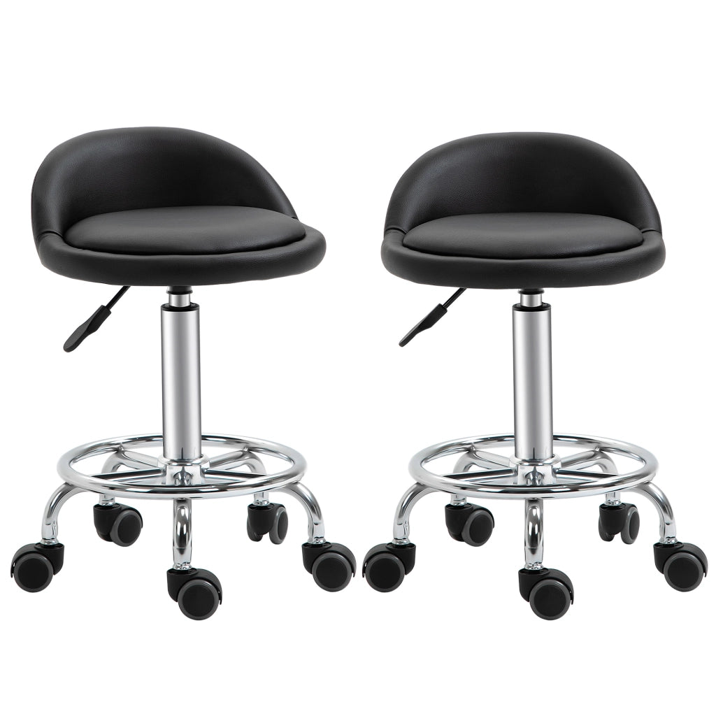 Set 2 Sgabelli Girevoli con Ruote, Altezza Regolabile e Rivestimento Similpelle PU, 38x38x57-72cm