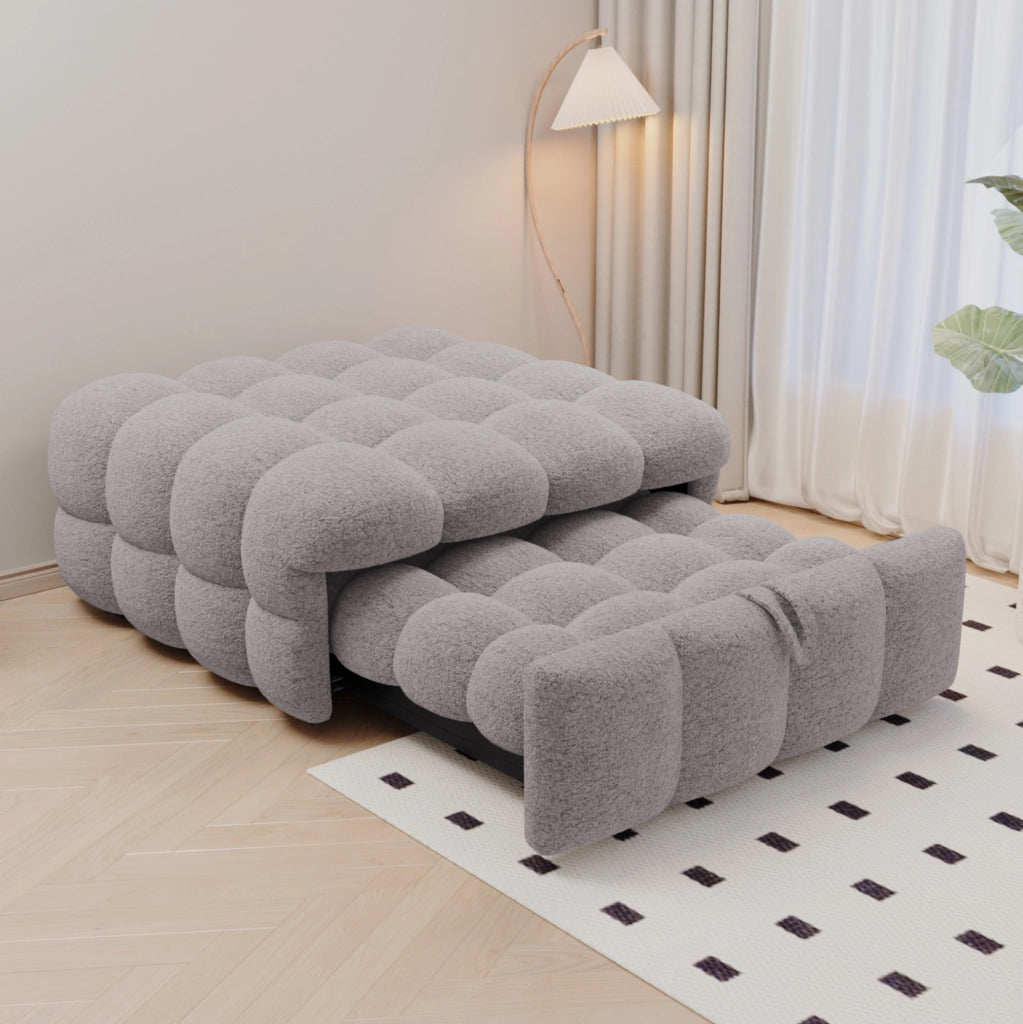 Pouf letto 2 in 1 in bouclé grigio
