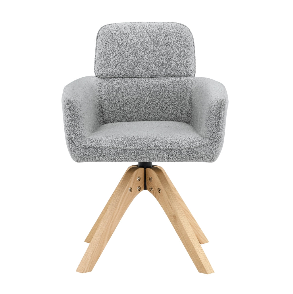 Set 2 sedie da pranzo girevoli 360° in tessuto grigio chiaro e legno massello HOMVRA