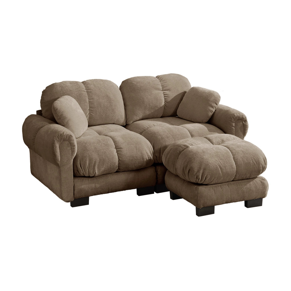 Divano angolare modulare a 2 posti in chenille marrone con pouf mobile, 190x149x90 cm