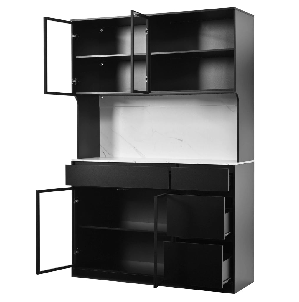 Mobile alto in MDF bianco e nero con LED e finitura marmo