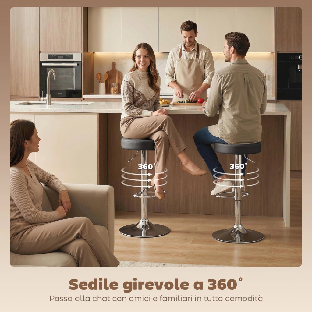 Sgabelli da Bar Regolabili ¨C Minimal ¨C Pelle PU e Metallo, Nero, 38.5x38.5x62-84 cm