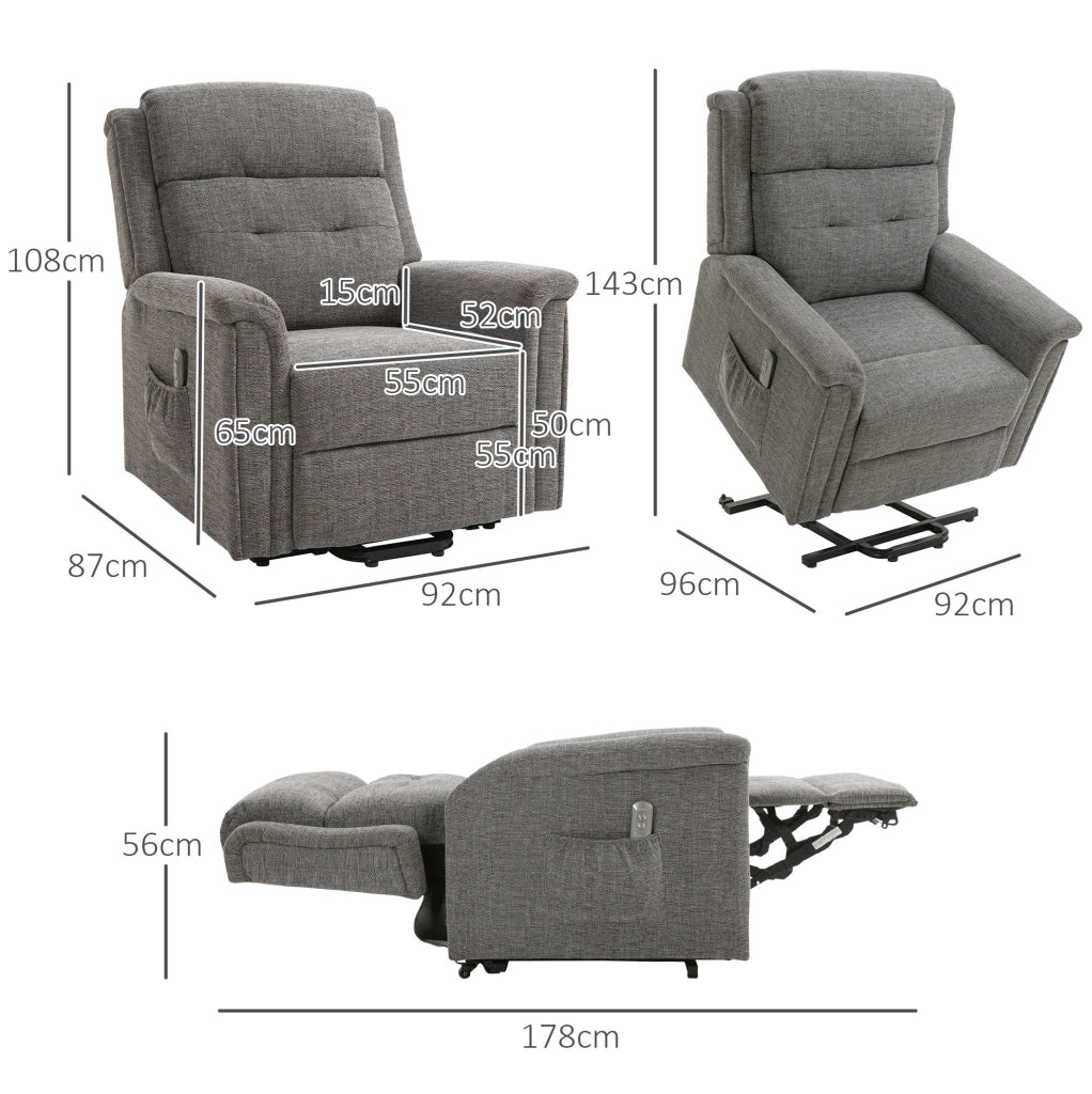 Poltrona reclinabile elettrica con funzione alzapersone, capacità 170 kg, grigio, 89x96x108 cm