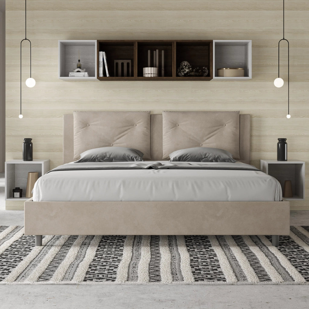 BS COM Letto con rete imbottito 180x190 microfibra sabbia