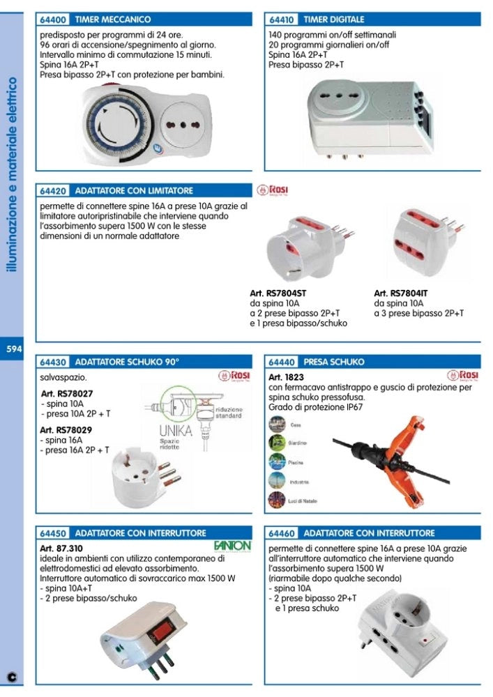 1pz adattatore 10/a 2 prese bipasso+1 schuko con interruttore di sicurez cod:ferx.91480