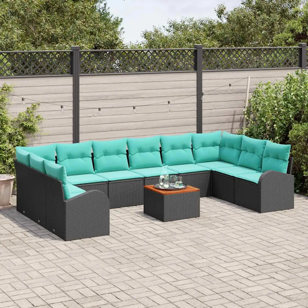 Set Divano da Giardino 11 pcs Nero e Turchese polyrattan 3356303