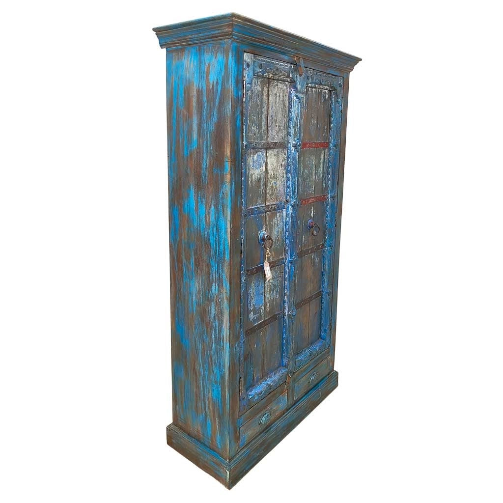 Armadio in legno artigianale blu 91x38x188h