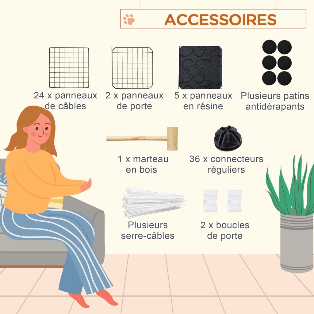 Recinto per Animali Domestici Modulabile ¨C Minimal ¨C 105x105x70 cm Nero