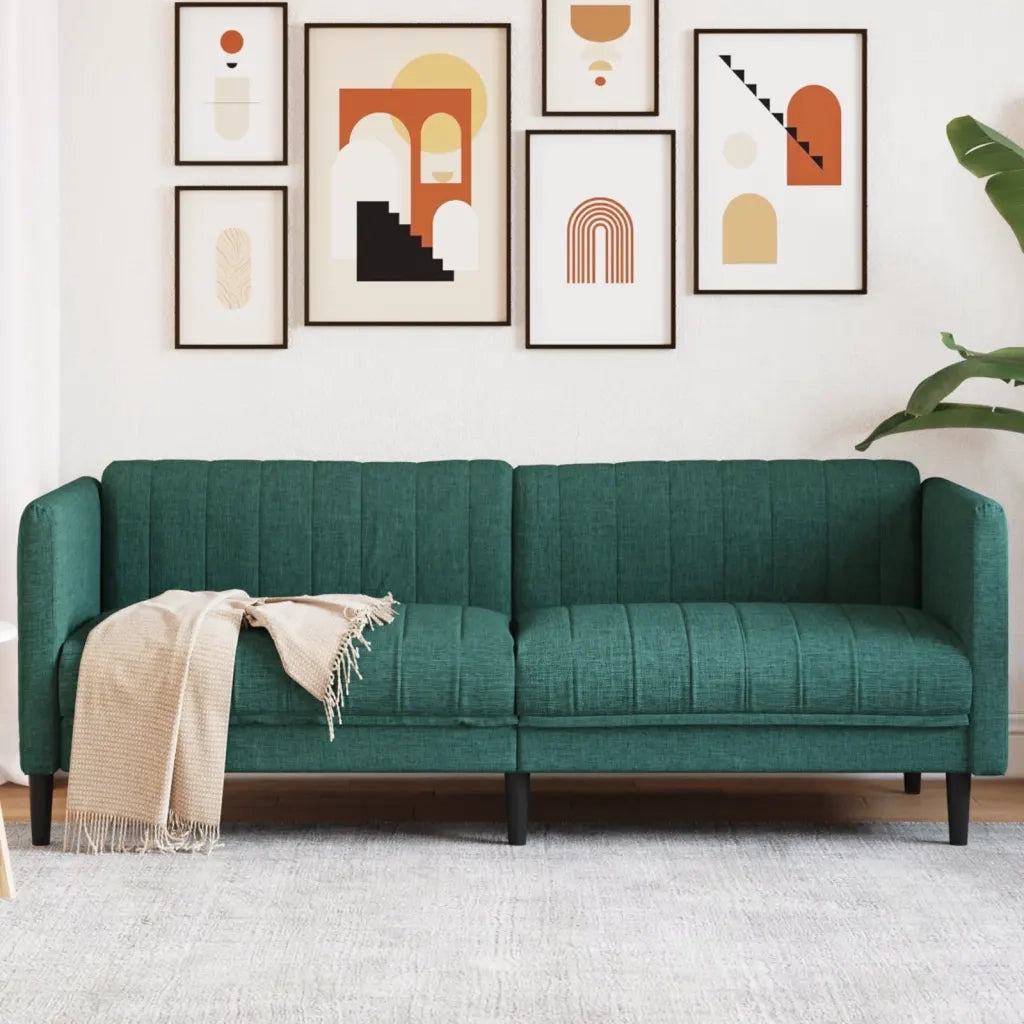 Divano a 3 Posti-Sofa 3 Posti Verde Scuro in Tessuto