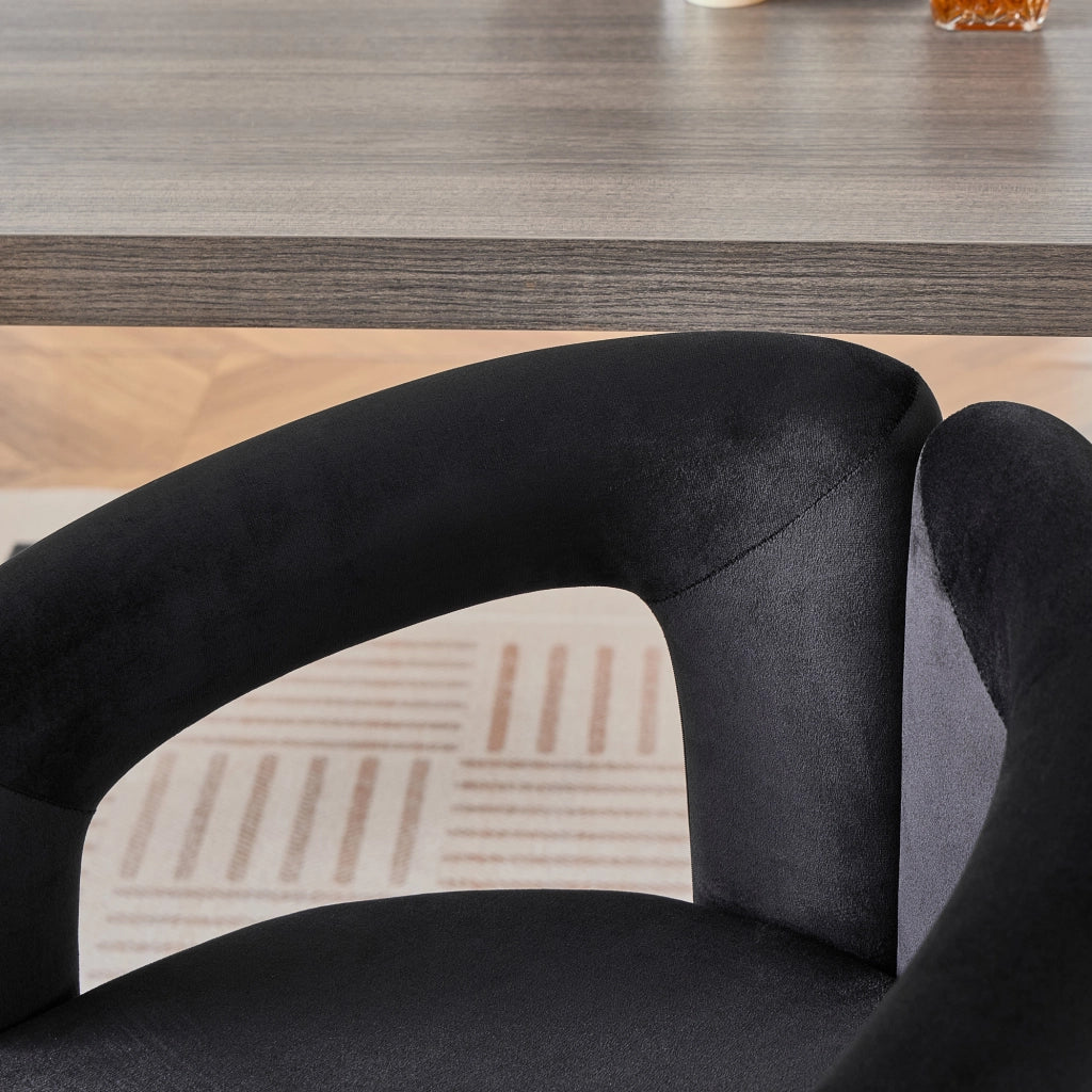 Set di 2 sedie da pranzo in velluto nero con braccioli