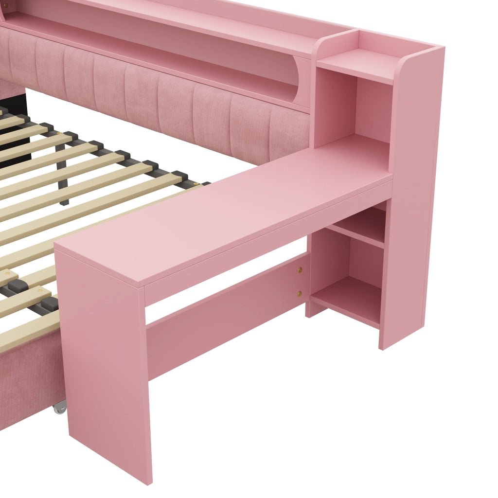 Letto imbottito con LED e giroletto estraibile ¨C Minimal ¨C Rosa velluto 90x200 cm