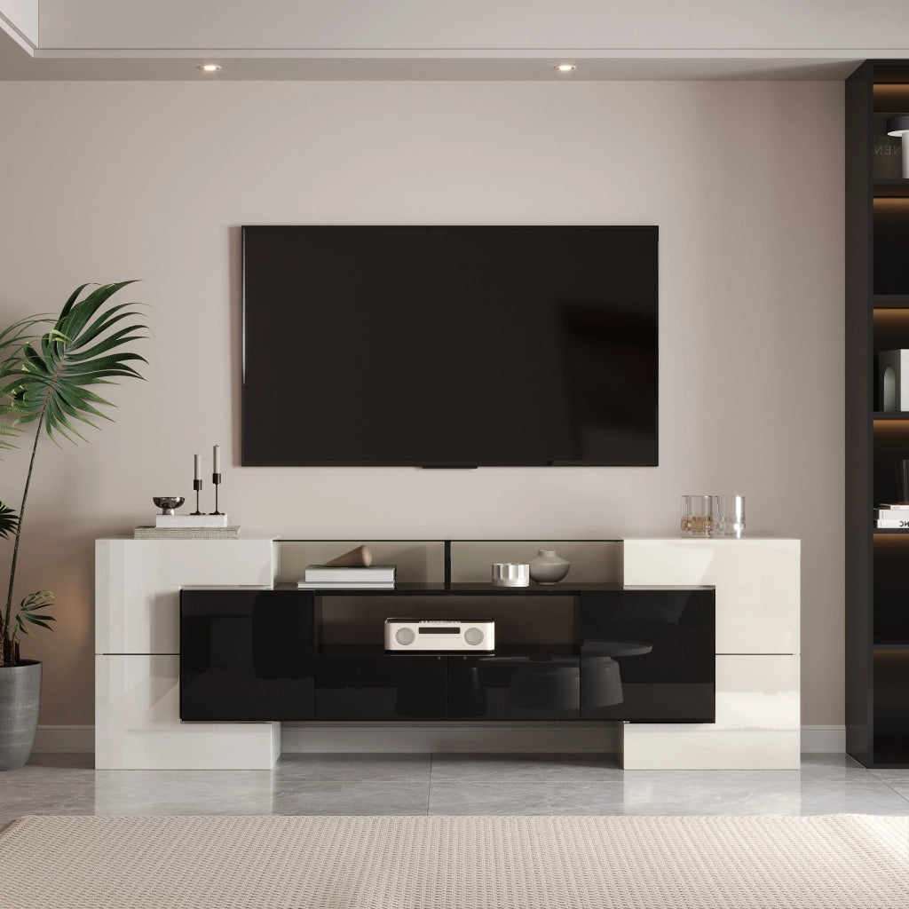Mobile TV con 6 ante 2 cassetti 3 vani LED multicolore controllabile tramite app bianco nero 200 × 35 × 60 cm