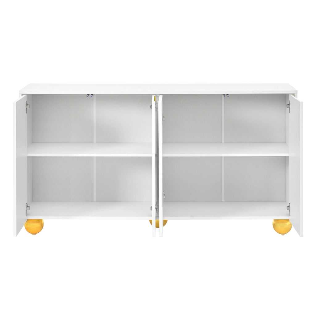 Credenza e madia 4 ante, 2 vani con ripiani fissi e cerniere ammortizzate, MDF e truciolare bianco, 140 × 40 × 74 cm