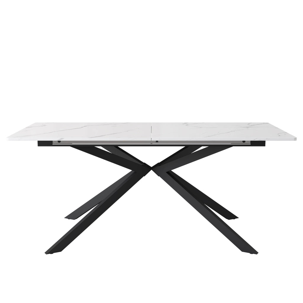 Tavolo da pranzo allungabile 180x70 cm; struttura a gambe incrociate; MDF e metallo nero e bianco
