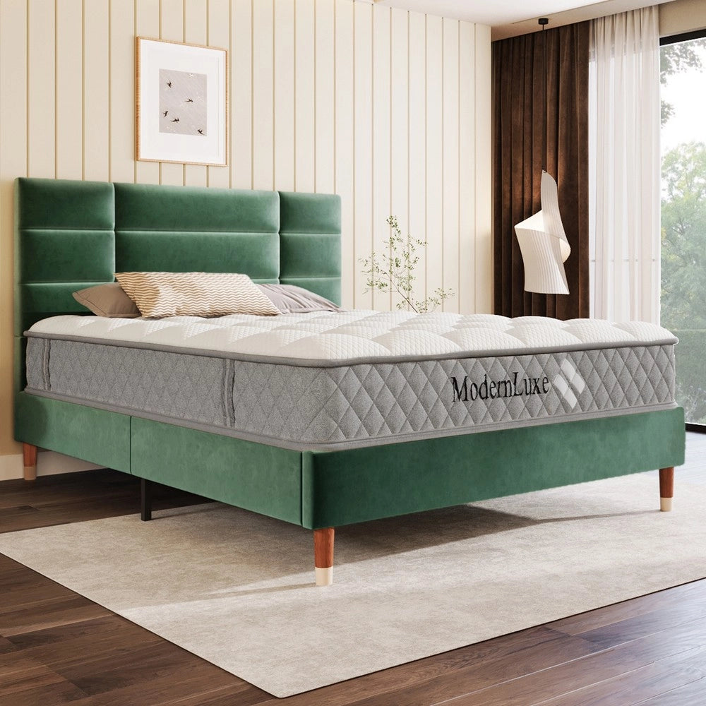 Letto Imbottito Matrimoniale con Rete a Doghe e Testiera ¨C Xylo ¨C Verde Scuro Velluto 140x200