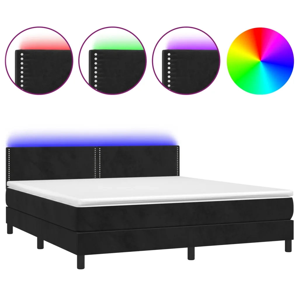 Letto a Molle con Materasso e LED Nero 180x200 cm in Velluto 3134359