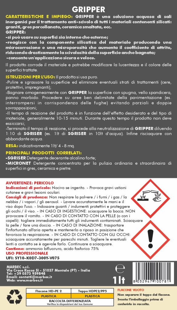 Trattamento antiscivolo per pavimenti GRIPPER   1LT