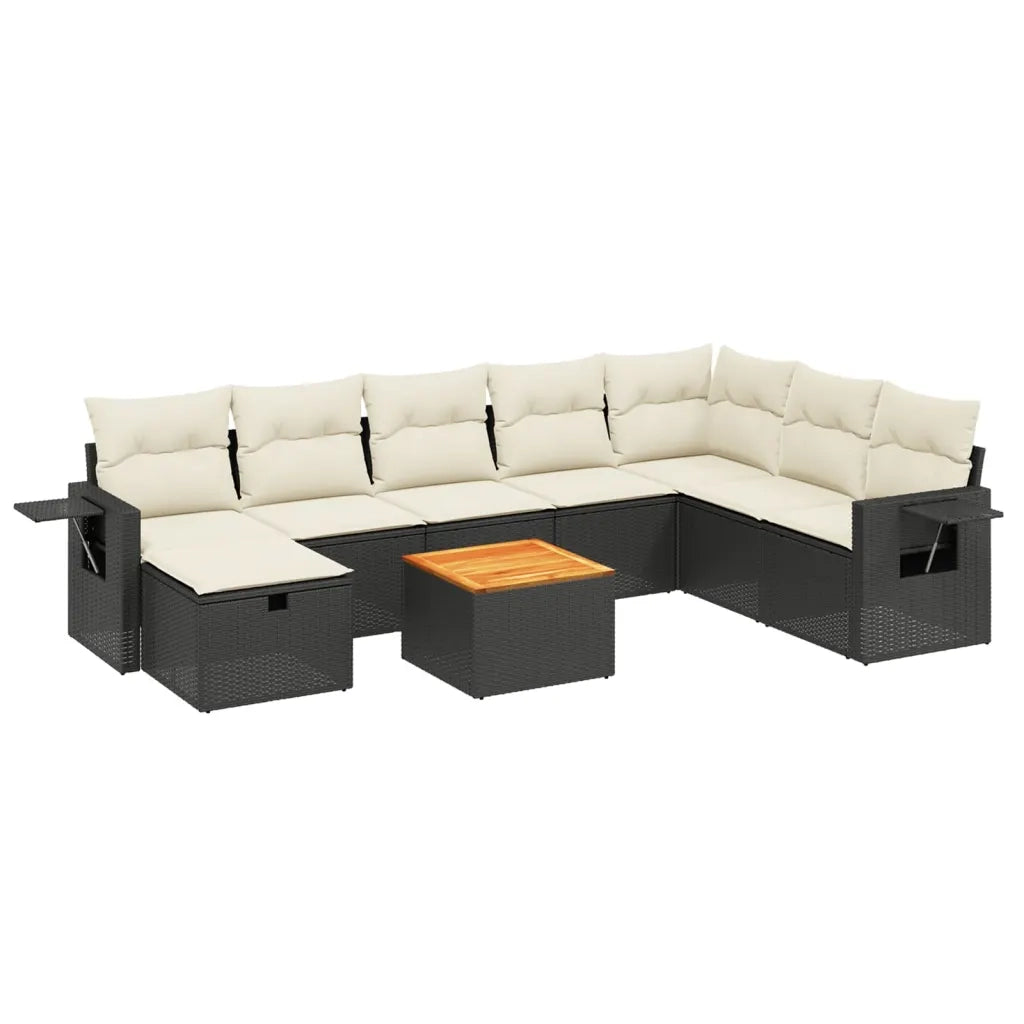 Set Divani da Giardino 9 pz con Cuscini Nero in Polyrattan