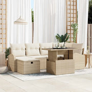 Set Divano da Giardino con cuscino 7 pcs Beige Poly Rattan