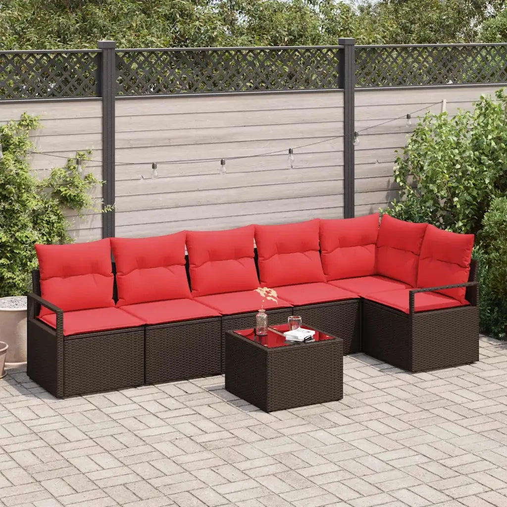 Set Divano da Giardino 7 pcs Marrone e Rosso polyrattan 3355083