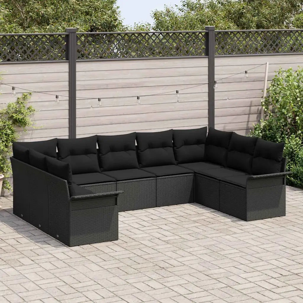 Set Divano da Giardino con archiviazione 9 pcs Nero polyrattan