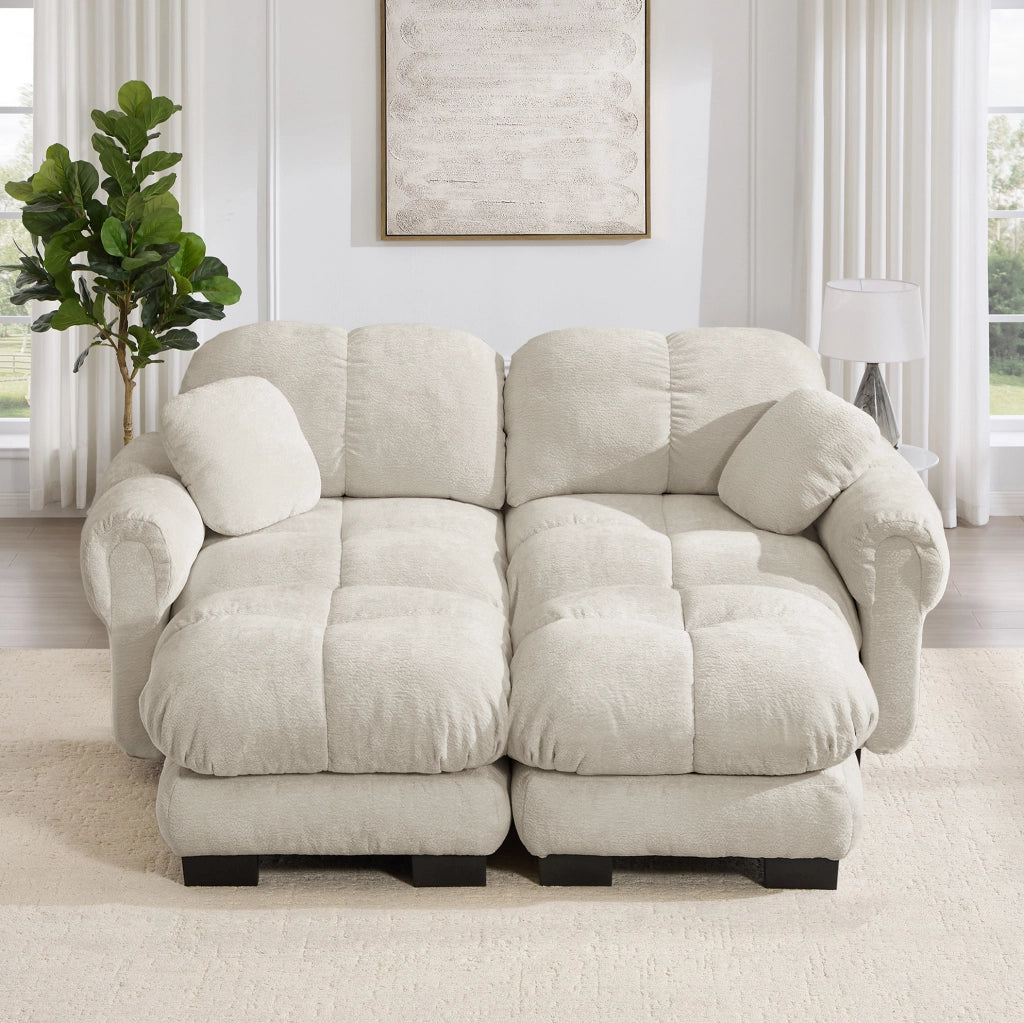 Divano modulare 2 posti 190x149x90 cm in ciniglia kaki chiaro con ottomana mobile