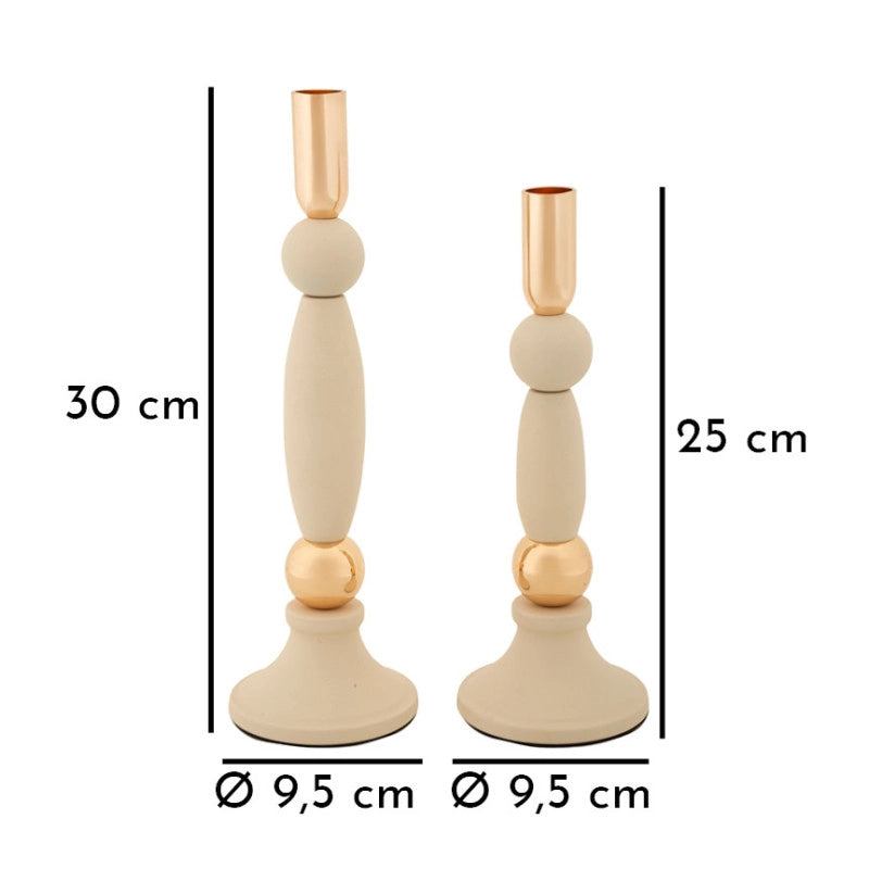 Porta Cand Strek Crema Set 2 Pz cm ø 9,5x25-9,5x30