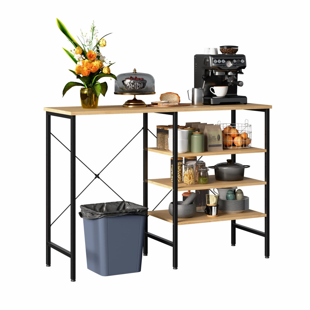 Tavolo Organizer Multifunzionale 120x40x85,5 cm con Struttura Metallica Nera e Piano Effetto Legno, Montaggio Flessibile per Cucina e Soggiorno