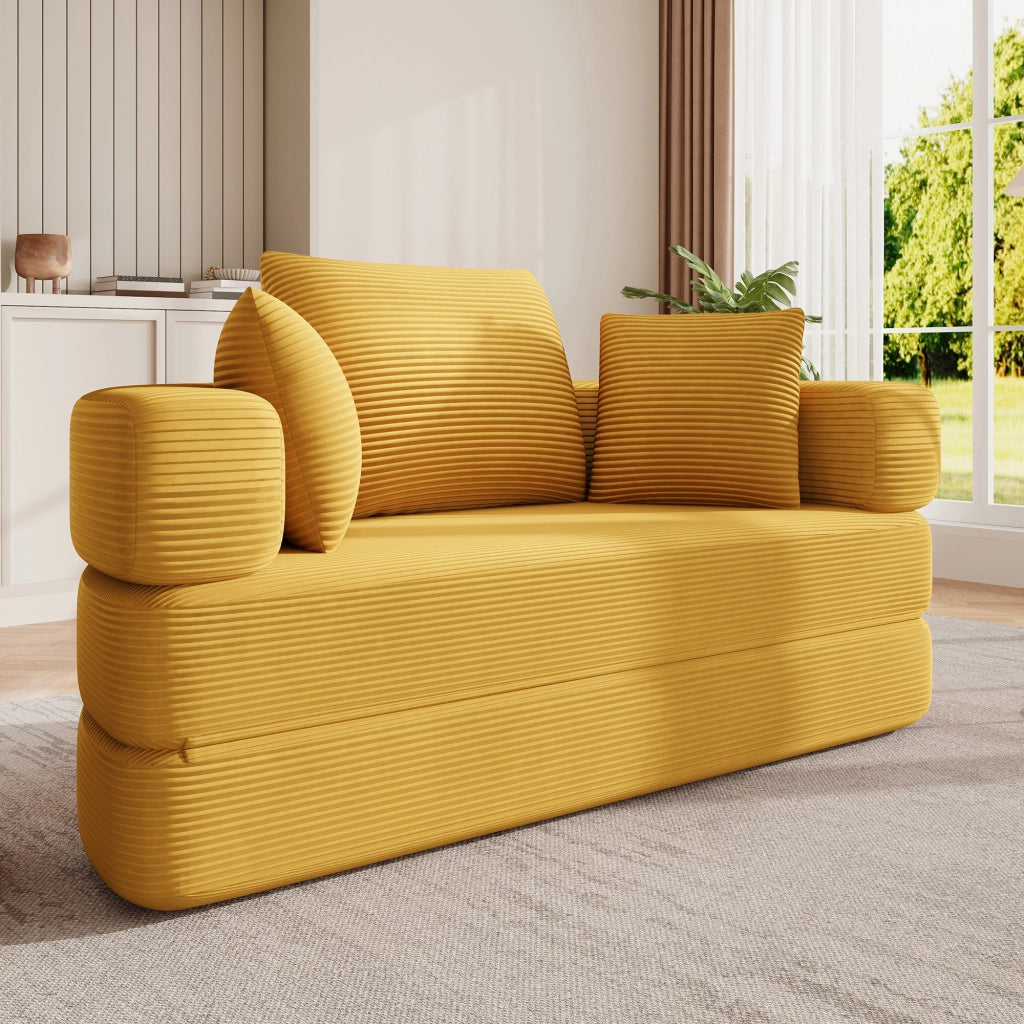Divano letto pieghevole 2 in 1 ovale 173 x 176 cm in velluto a coste giallo