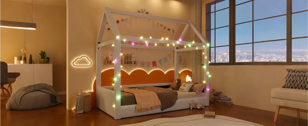 Daybed imbottito con LED, 90x200 cm, beige