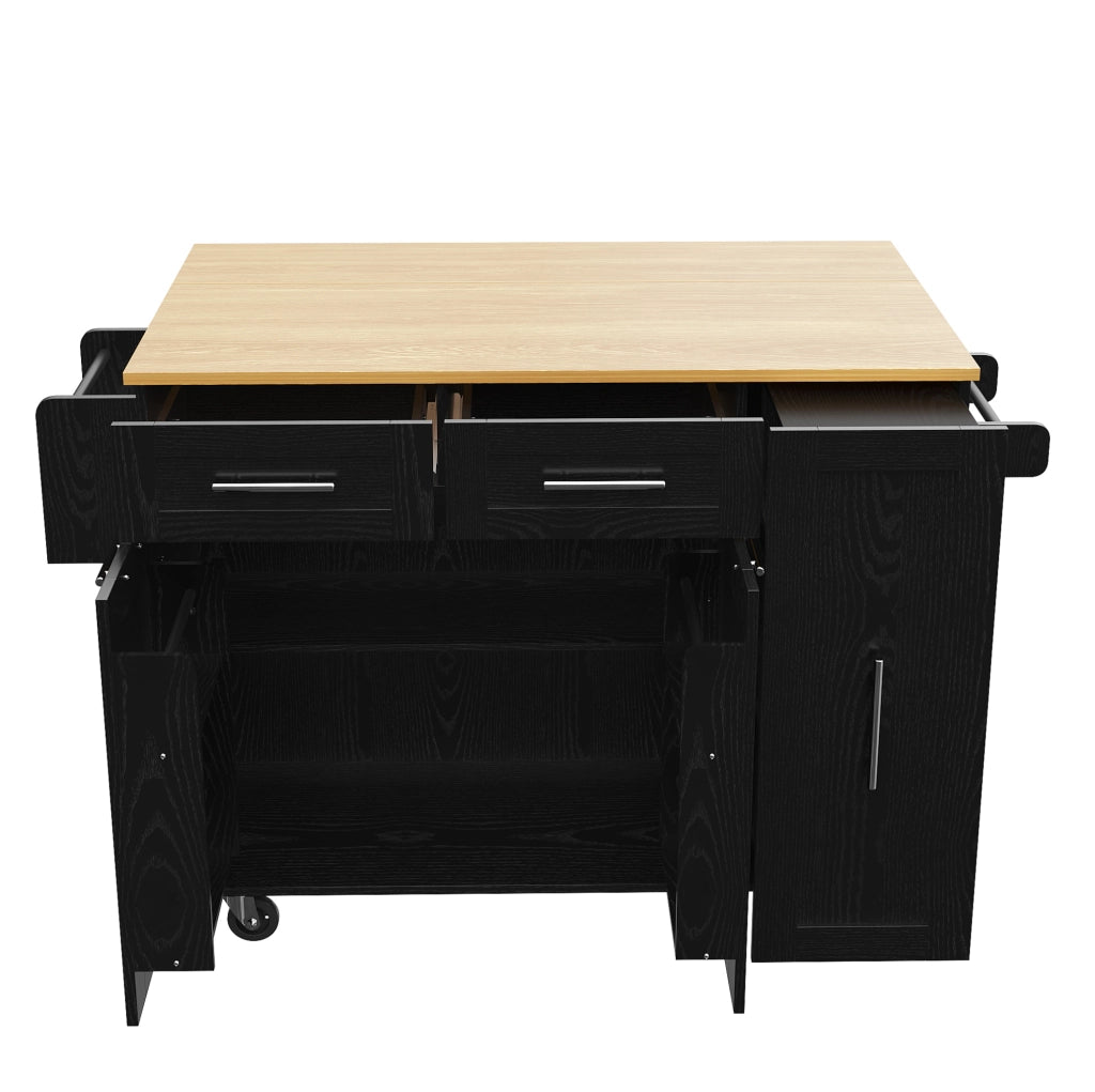 Isola da Cucina con Piano Pieghevole e Ruote Bloccabili 110 x 46 x 90.5 cm Nera - per Cucina