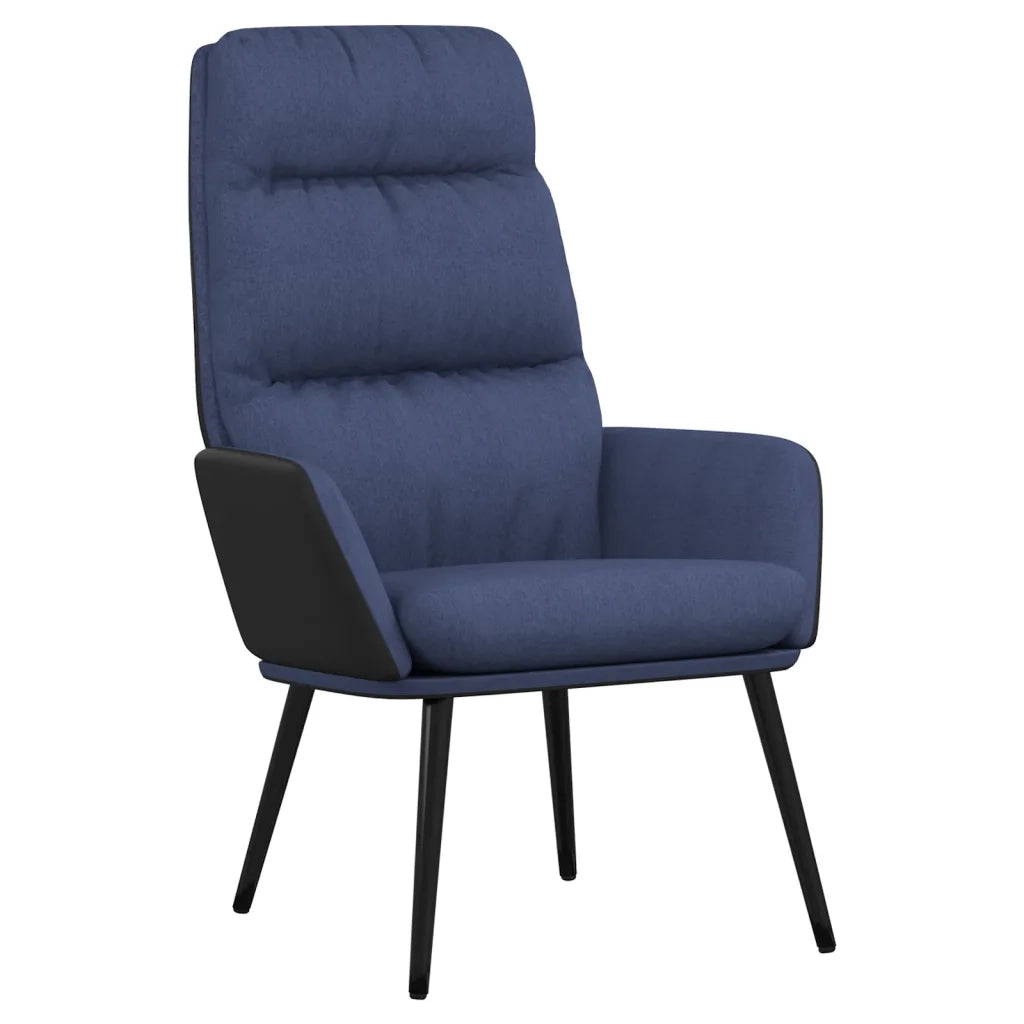 Poltrona Relax con Sgabello Blu in Tessuto e Similpelle 3097510