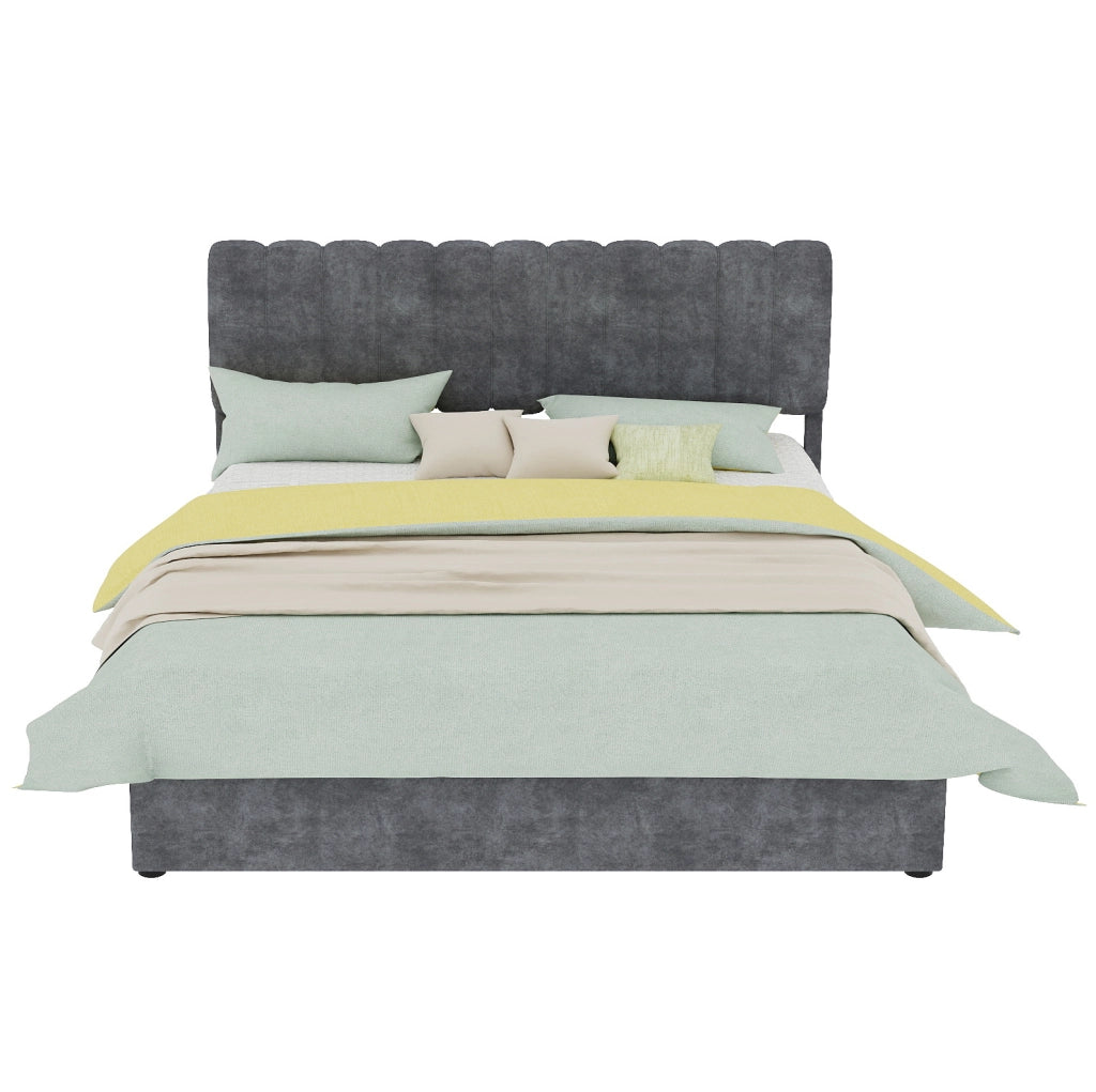 Letto imbottito moderno 160x200 cm con testiera morbida e contenitore grigio
