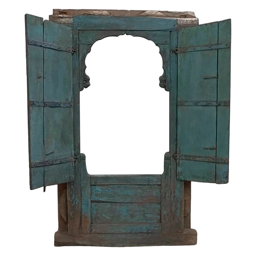 Finestra in legno con finitura artigianale blu, 105x12x166h cm