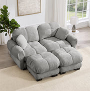 Divano modulare ULEVR 190x149 cm in ciniglia grigio chiaro, cuscini trapuntati e moduli con connessioni a perni