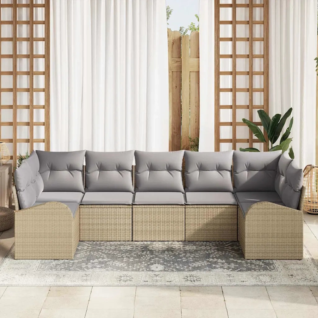 Set Divano da Giardino 7 pcs Beige e Grigio Chiaro polyrattan
