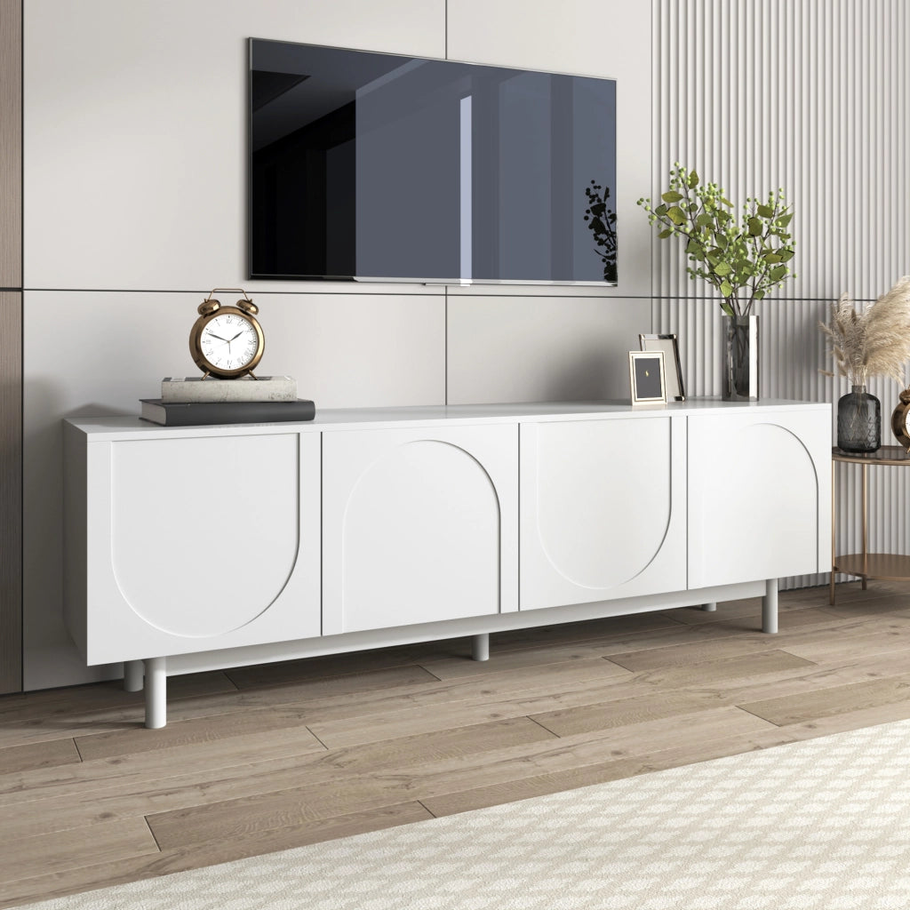 Mobile TV 175 cm bianco con 4 ante push-to-open e ripiani regolabili