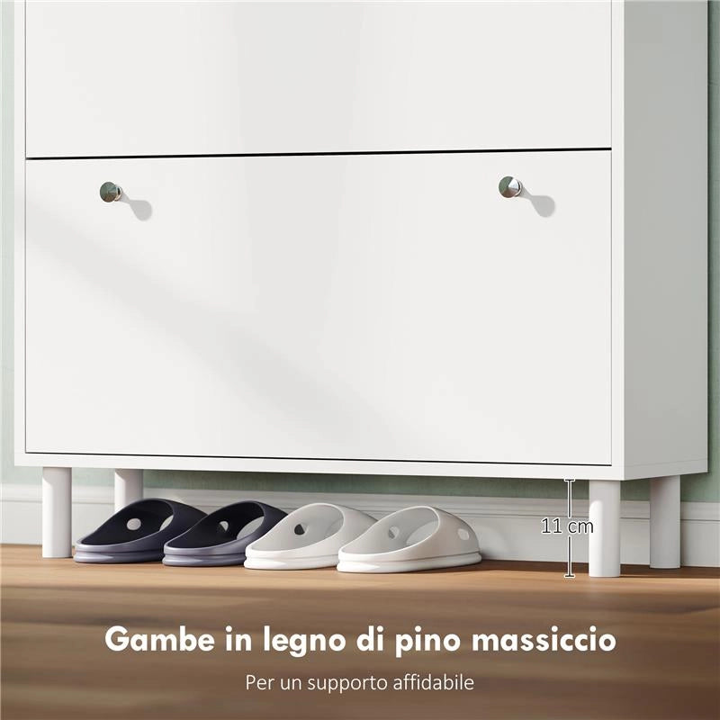 SCARPIERA SLIM CON 4 CASSETTI RIBALTABILI E RIPIANI REGOLABILI PER 24-32 SCARPE, 80X23.5X157 CM, BIANCO