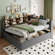 Letto contenitore 140x200 cm in velluto grigio scuro con luci, USB e vani