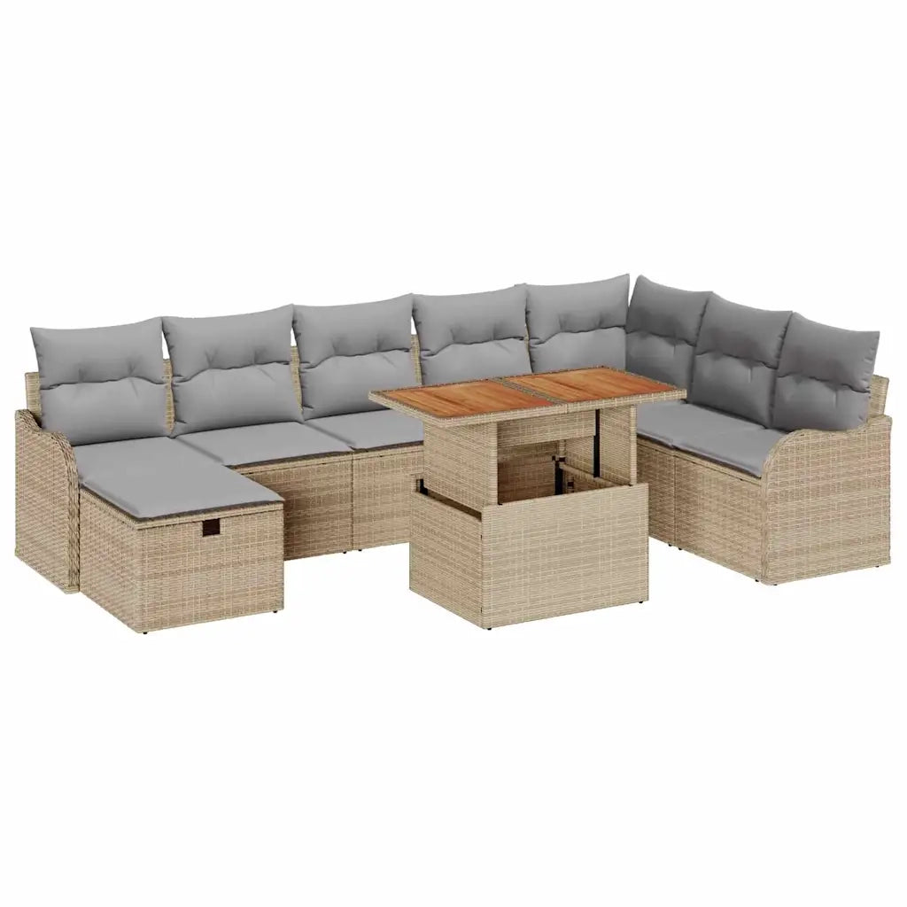 Set Divano da Giardino con cuscino 9 pcs Beige polyrattan