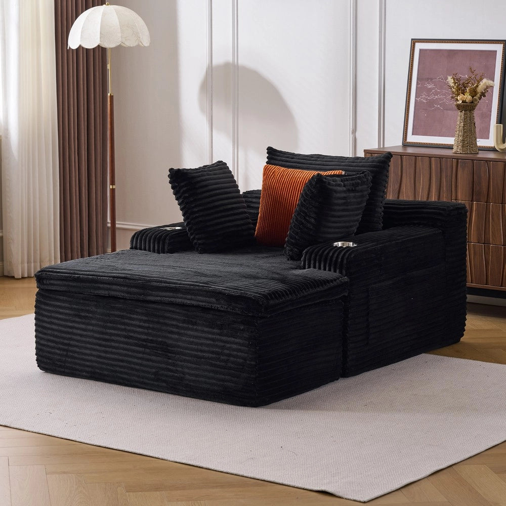 Divano Letto con Chaise Longue ¨C MINIMAL ¨C Nero, 3 Cuscini, Senza Montaggio