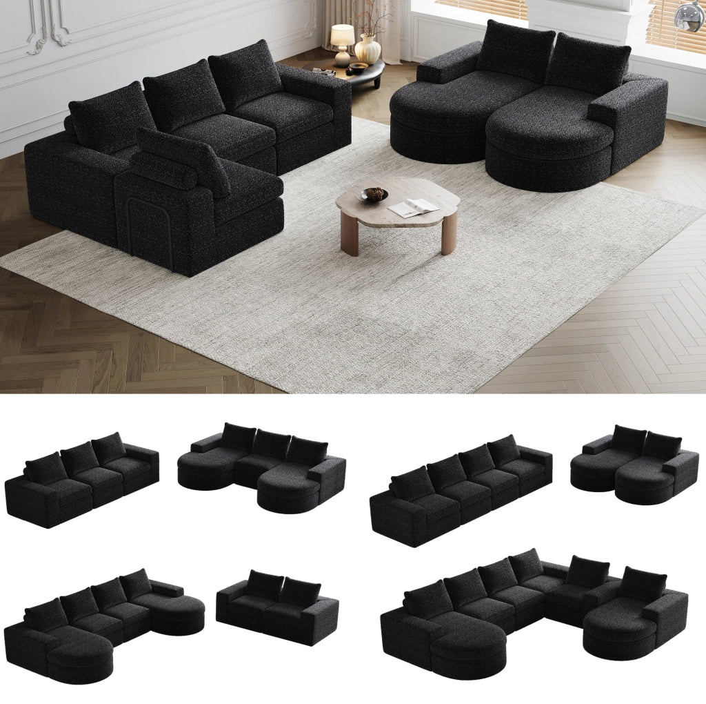 DIVANO Modulare con Chaise Longue Reversibile 250x160 cm Chenille Nero