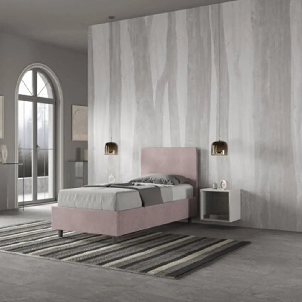 Letto singolo contenitore imbottito 80x190 microfibra glicine Adele