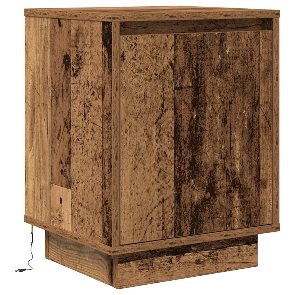 Comodino | Armadio da Notte | Mobiletto da notte con Luci LED Legno Antico 38x34x50 cm