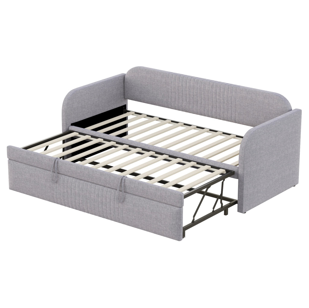 Divano Letto Estraibile in Lino Traspirante 90x190 cm con Rete a Doghe, Colore Grigio Chiaro