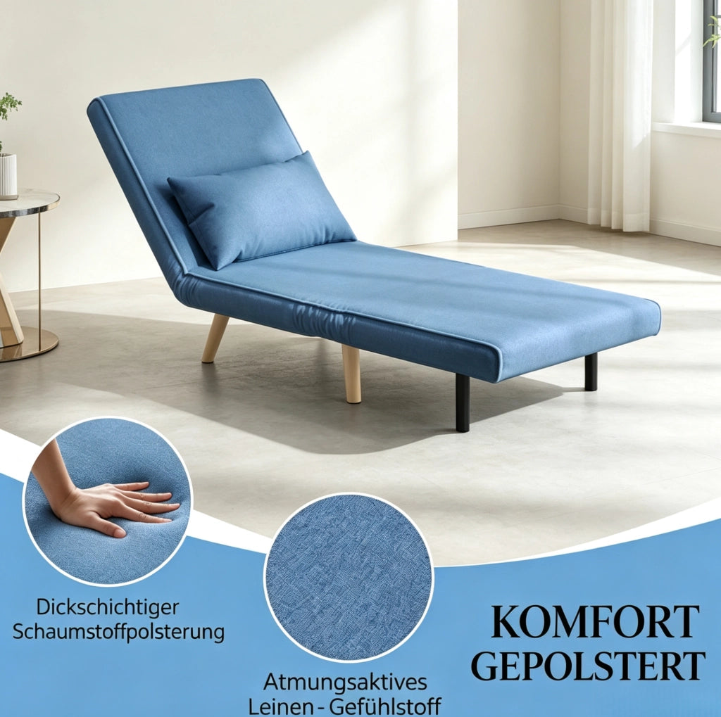 Divano-letto pieghevole con schienale regolabile, poltrona versatile in tessuto blu